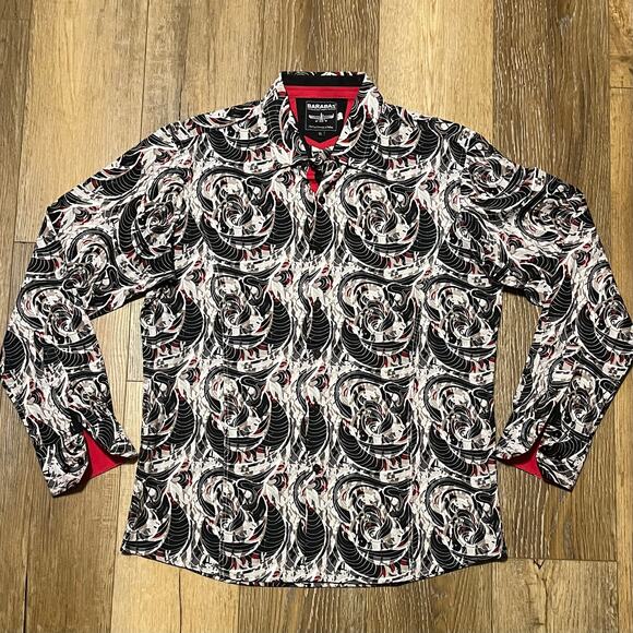 Barabas Other - Barabas Abstract Imperial Button Up Collared Dress Shirt XL Black Red Baroque